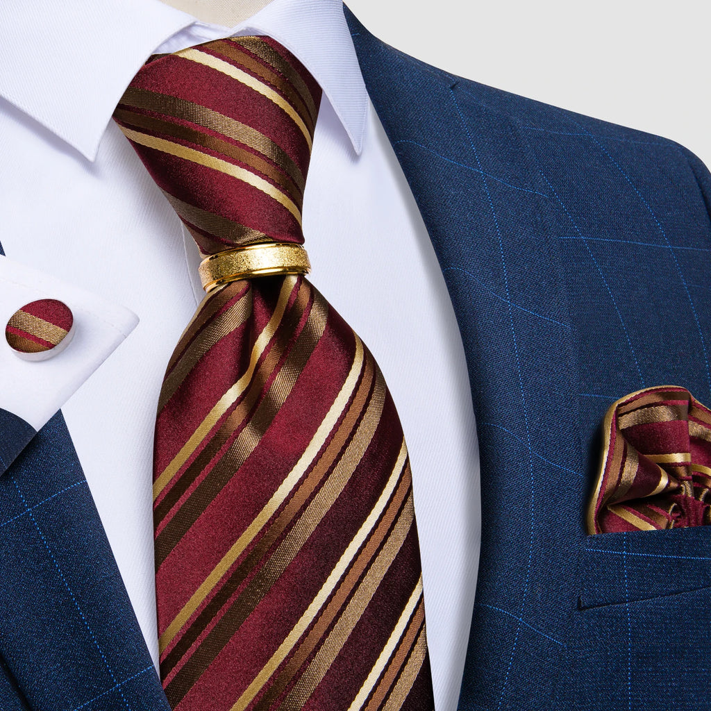 Pink blue Striped Men's Ties Business Wedding Neck Tie Pocket Square Cufflinks Tie Ring Men's Gift Gravata DiBanGu