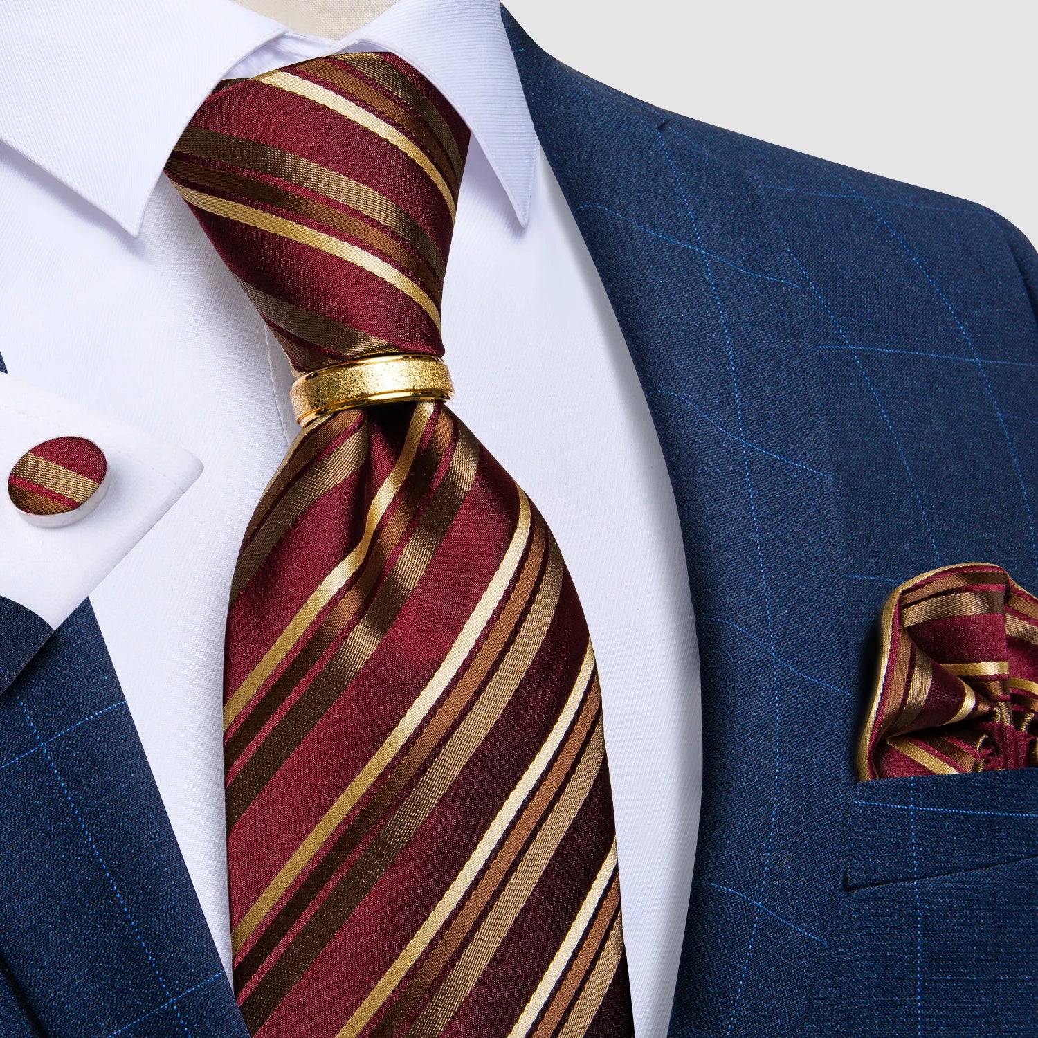 Pink blue Striped Men's Ties Business Wedding Neck Tie Pocket Square Cufflinks Tie Ring Men's Gift Gravata DiBanGu