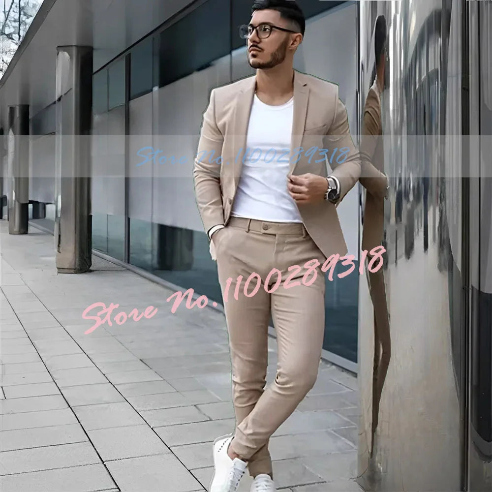 Gray Men's Suit 2 Piece Suit Summer Casual Jacket Pants Formal Wedding Tuxedo Groom Clothes Custom Color Blazer XS-5XL