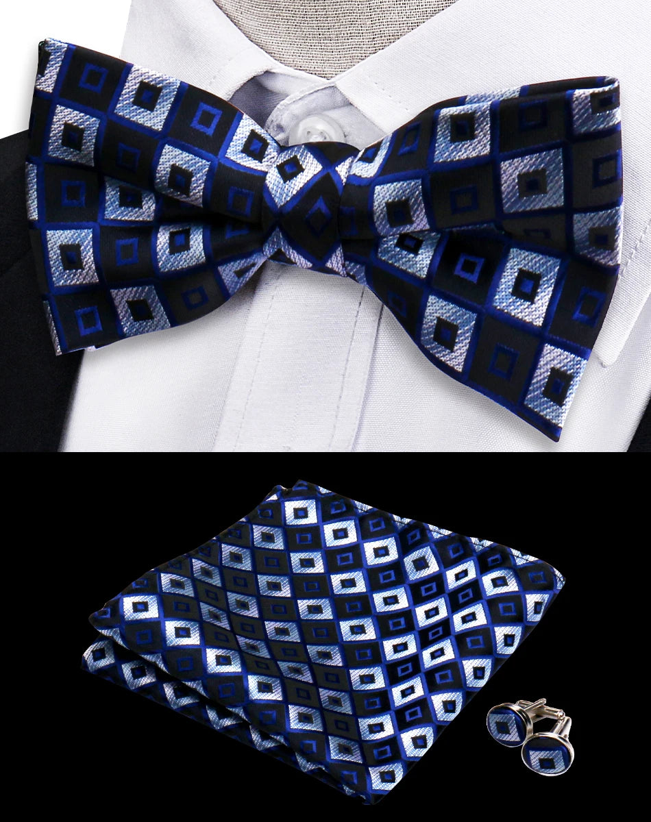 3pcs Bow Tie For Men Bowtie Handkerchief Cufflink Set For Shirts Fit Business Wedding Butterfly Paisley Pocket Square Bowtie Man