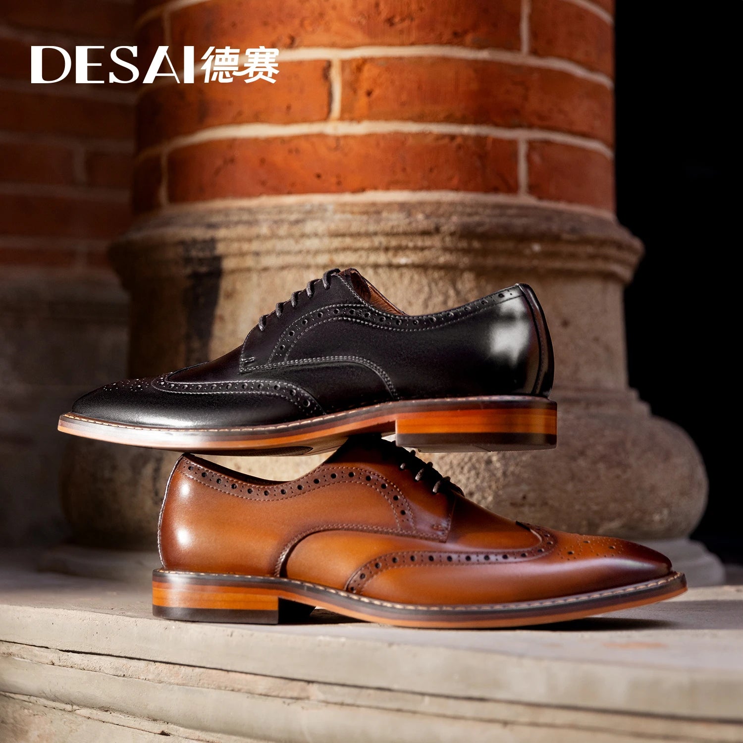DESAI Men Shoes Mens Genuine Leather Business Dress Retro Gentleman Formal Carved Brogue Formal Shoes Men High Quality Gifts