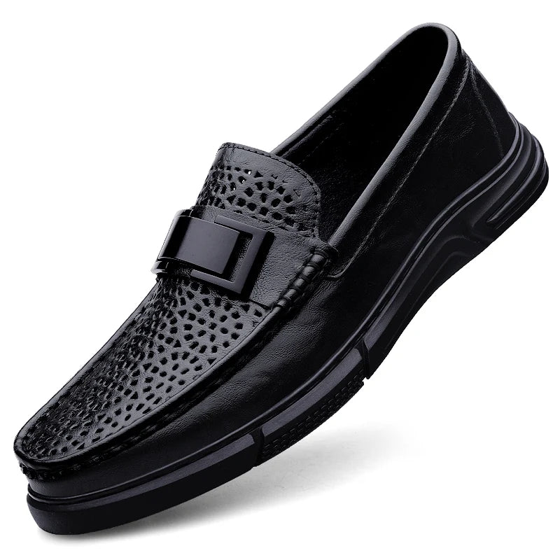 Men's Patent Leather Loafers  Business Shoes Hollowed Out and Breathable Men's Genuine Leather Casual Shoes Big Size 47 48
