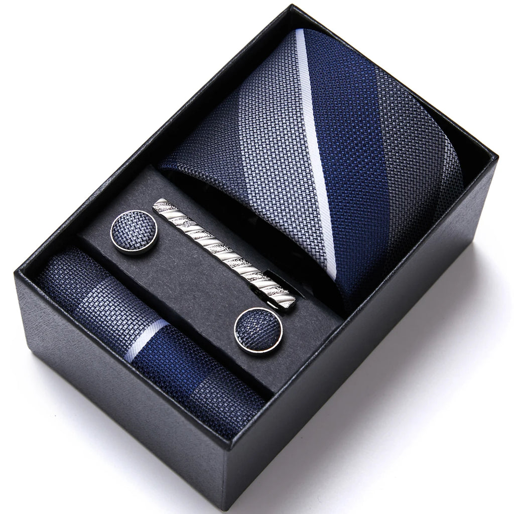 Jacquard Fashion Brand Tie Pocket Squares Set For Men Tie Handkerchief  Cufflink Necktie Gift Box Fit Wedding Holiday Workplace