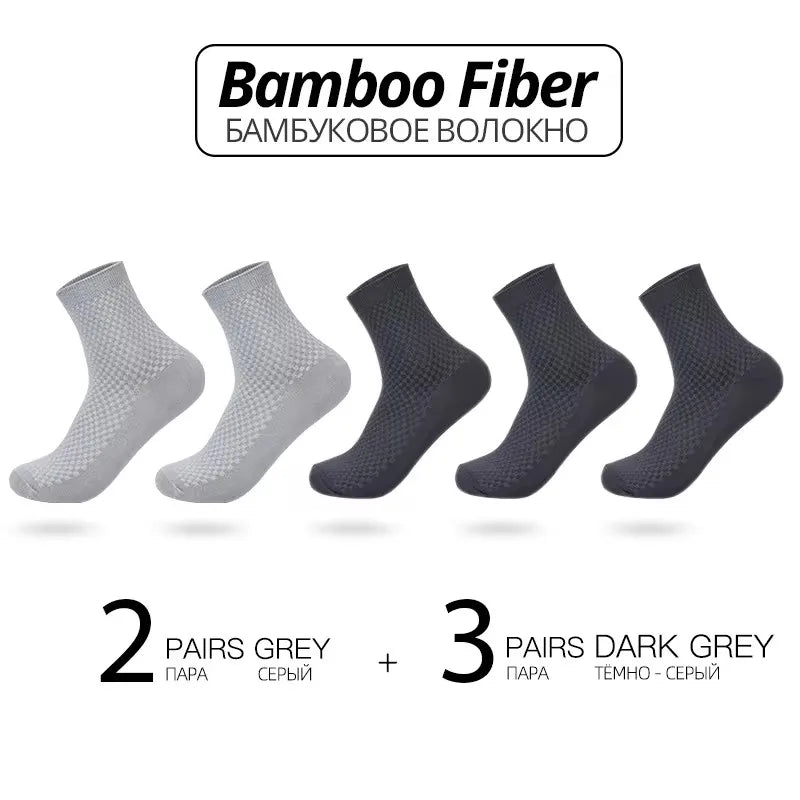 5 Pairs Bamboo Fiber Men's Socks Classic Business Crew Socks Spring Autumn Casual Comfortable Breathable Compression Bamboo Sox