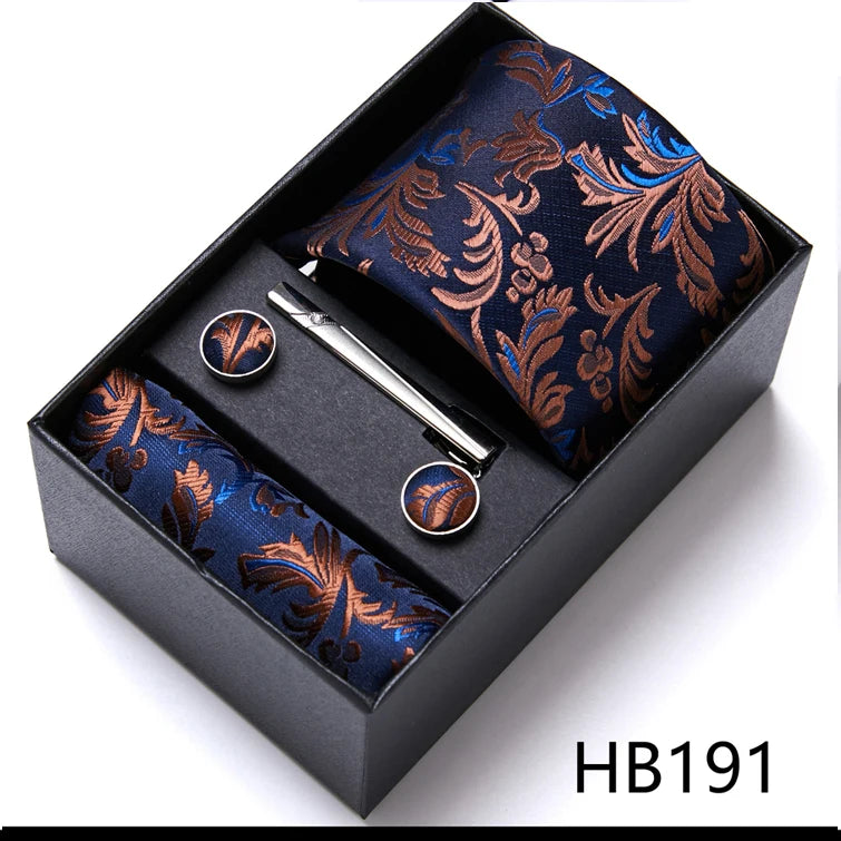 Jacquard Fashion Brand Tie Pocket Squares Set For Men Tie Handkerchief  Cufflink Necktie Gift Box Fit Wedding Holiday Workplace