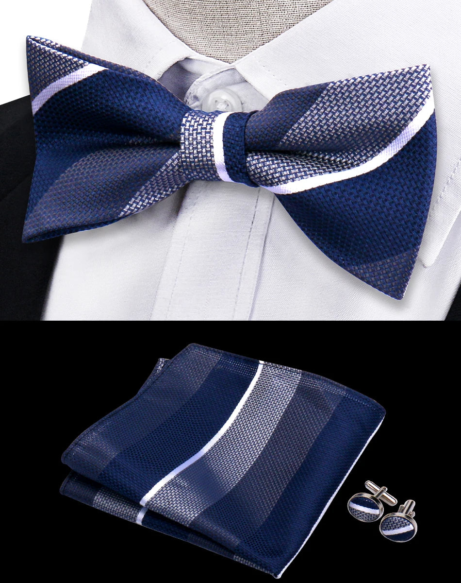 3pcs Bow Tie For Men Bowtie Handkerchief Cufflink Set For Shirts Fit Business Wedding Butterfly Paisley Pocket Square Bowtie Man