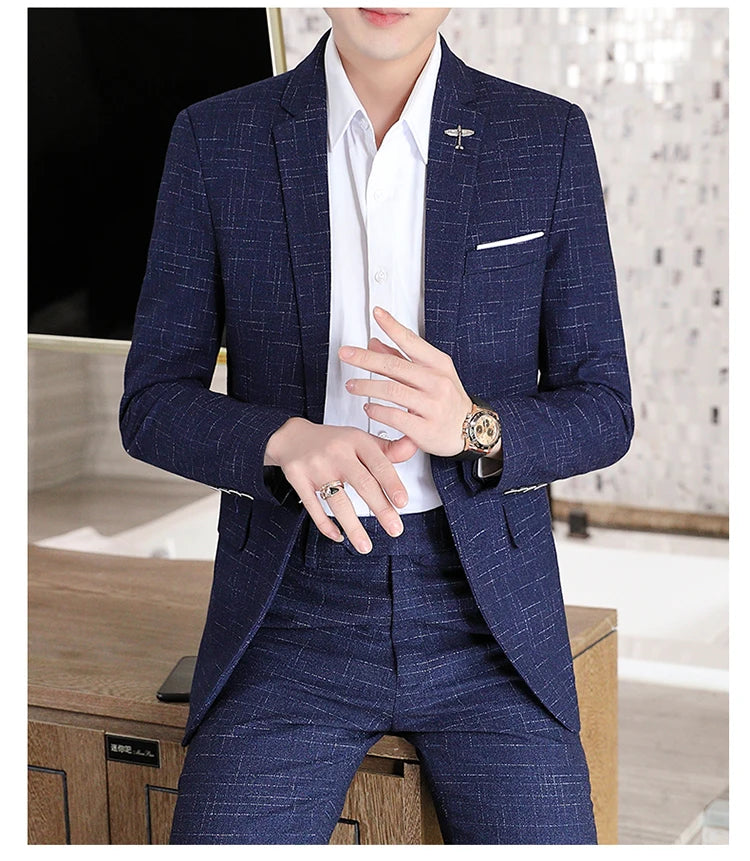 Fashion new (suit + trousers) boutique business British dress casual party slim trend handsome two-piece suit