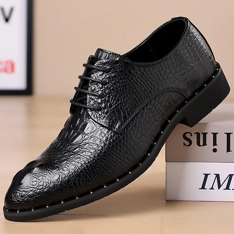Genuine Leather Men Shoes Luxury Crocodile skin Men's Dress Shoes Lace-Up Wedding Party Shoe Business Office Men Oxfords Shoes