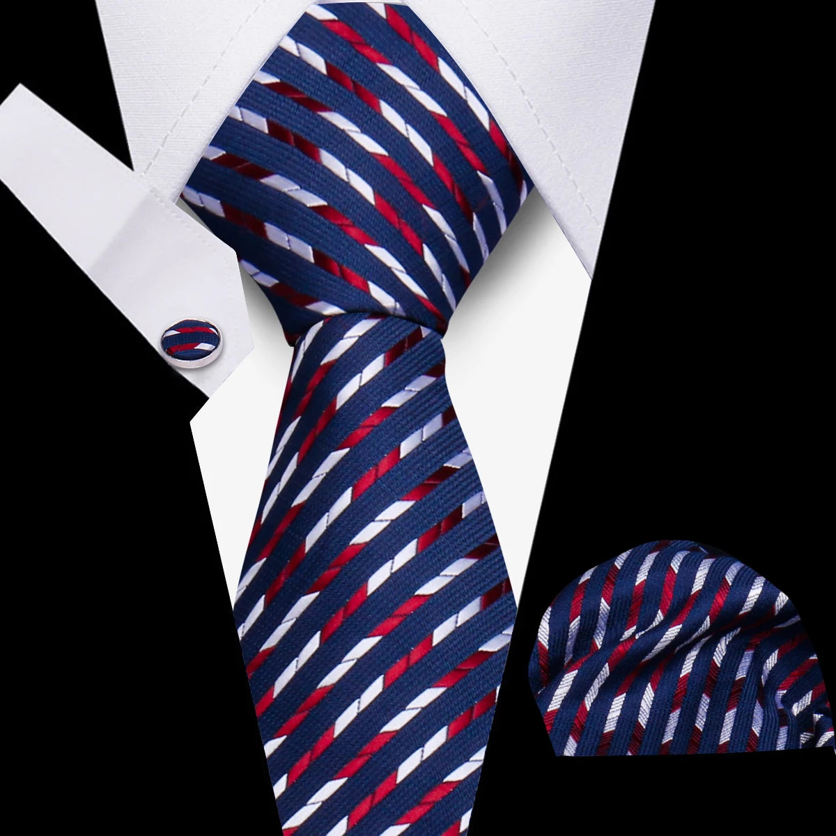 Tie Man Luxury Business Neck Tie For Mens Cufflinks Pocket Square Set 7.5cm Necktie For Wedding Party Shirts Sets White Cravats