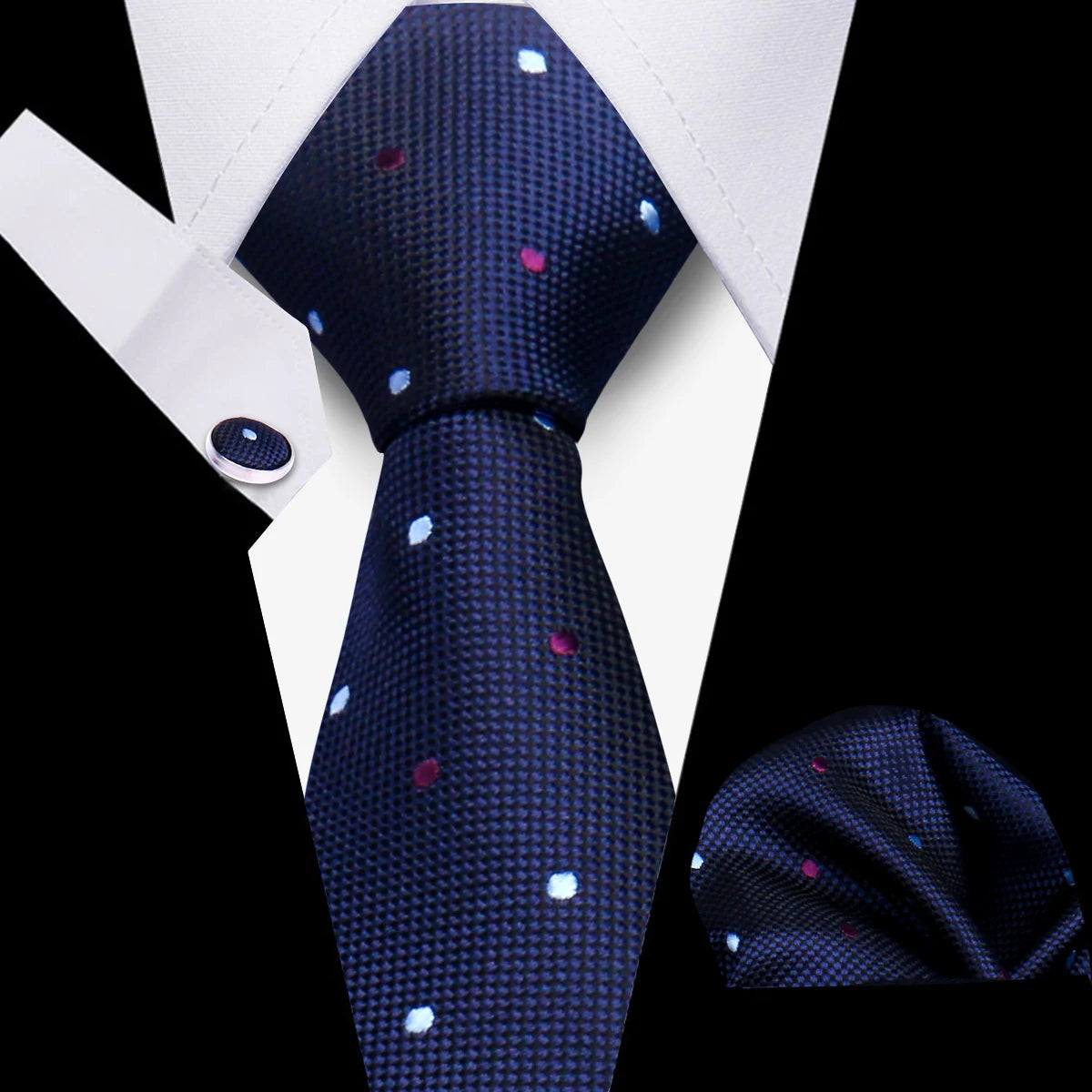 Tie Man Luxury Business Neck Tie For Mens Cufflinks Pocket Square Set 7.5cm Necktie For Wedding Party Shirts Sets White Cravats