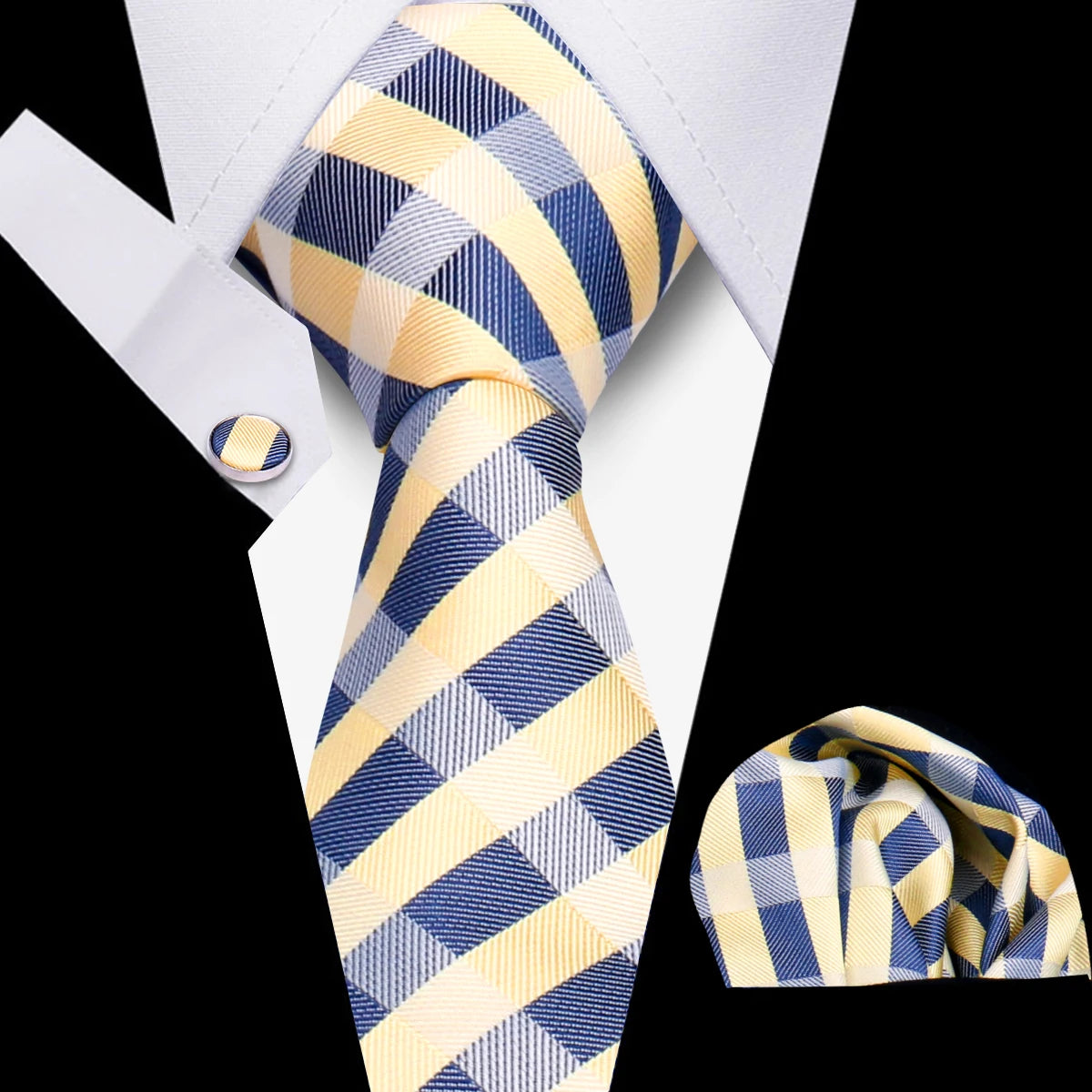 Tie Man Luxury Business Neck Tie For Mens Cufflinks Pocket Square Set 7.5cm Necktie For Wedding Party Shirts Sets White Cravats