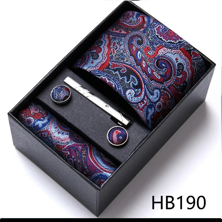 Jacquard Fashion Brand Tie Pocket Squares Set For Men Tie Handkerchief  Cufflink Necktie Gift Box Fit Wedding Holiday Workplace