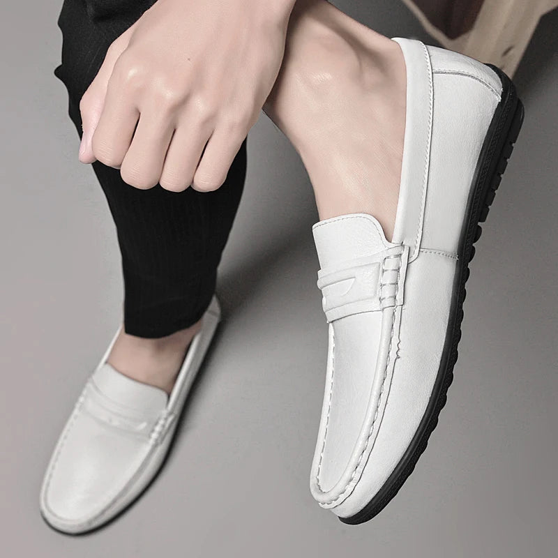 2025 New Casual Leather Mens Loafers Stylish Design Comfy Outdoor Slip on Walking Shoes Fashion Hollow Breathable Driving Flats