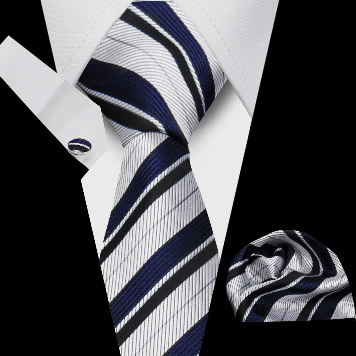 Tie Man Luxury Business Neck Tie For Mens Cufflinks Pocket Square Set 7.5cm Necktie For Wedding Party Shirts Sets White Cravats