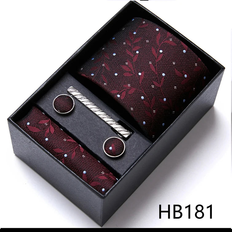 Jacquard Fashion Brand Tie Pocket Squares Set For Men Tie Handkerchief  Cufflink Necktie Gift Box Fit Wedding Holiday Workplace