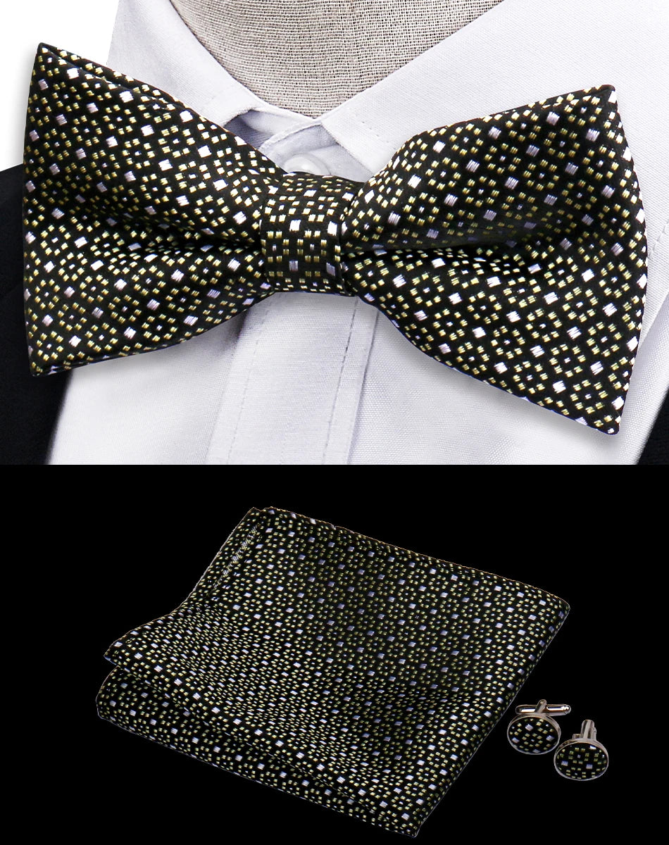 3pcs Bow Tie For Men Bowtie Handkerchief Cufflink Set For Shirts Fit Business Wedding Butterfly Paisley Pocket Square Bowtie Man