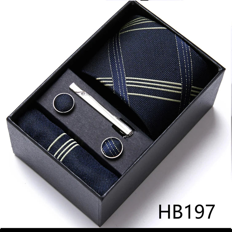 Jacquard Fashion Brand Tie Pocket Squares Set For Men Tie Handkerchief  Cufflink Necktie Gift Box Fit Wedding Holiday Workplace
