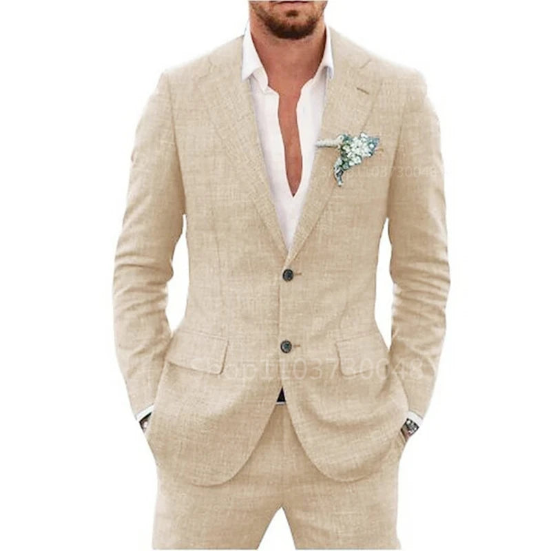 Elevate your style with our versatile 2-piece linen suit. Designed for the modern man, its slim-fit silhouette and chic notch lapel are effortlessly casual and elegantly formal.