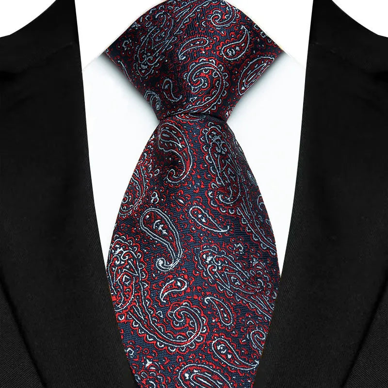 New Design Wedding 8CM Men Tie Dark Red Striped Paisley Flower Neckties For Men Business Party Groom Collar Accessories Gift