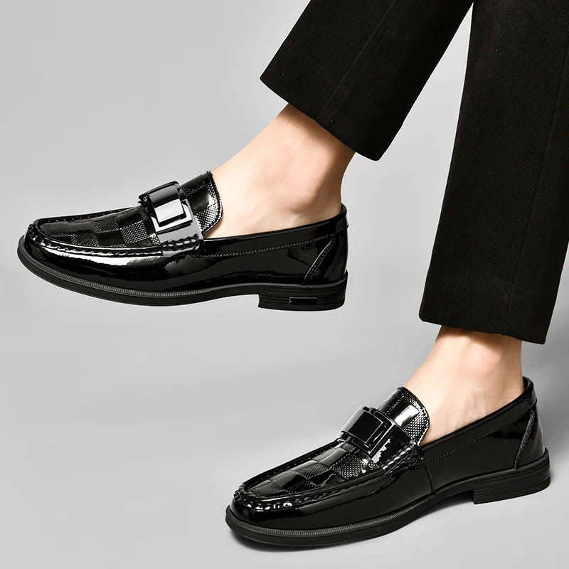 Men's Patent Leather Loafers  Business Shoes Hollowed Out and Breathable Men's Genuine Leather Casual Shoes Big Size 47 48