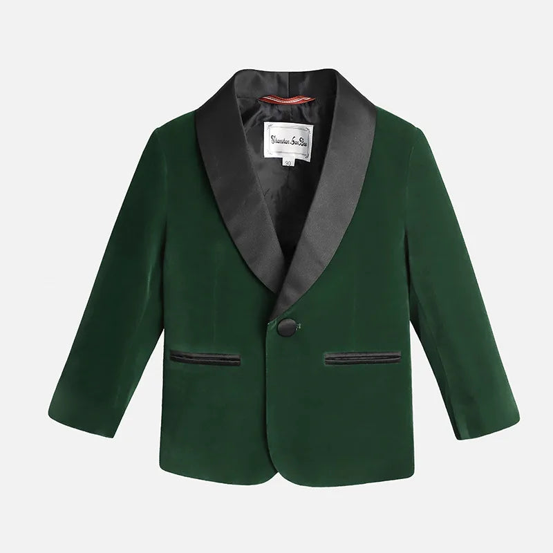 Boys Velvet Blazer Jacket Pants Bowtie 3PCS Photograph Suit Kids 1Year Birthday Dress Children Wedding Performance Evening Set