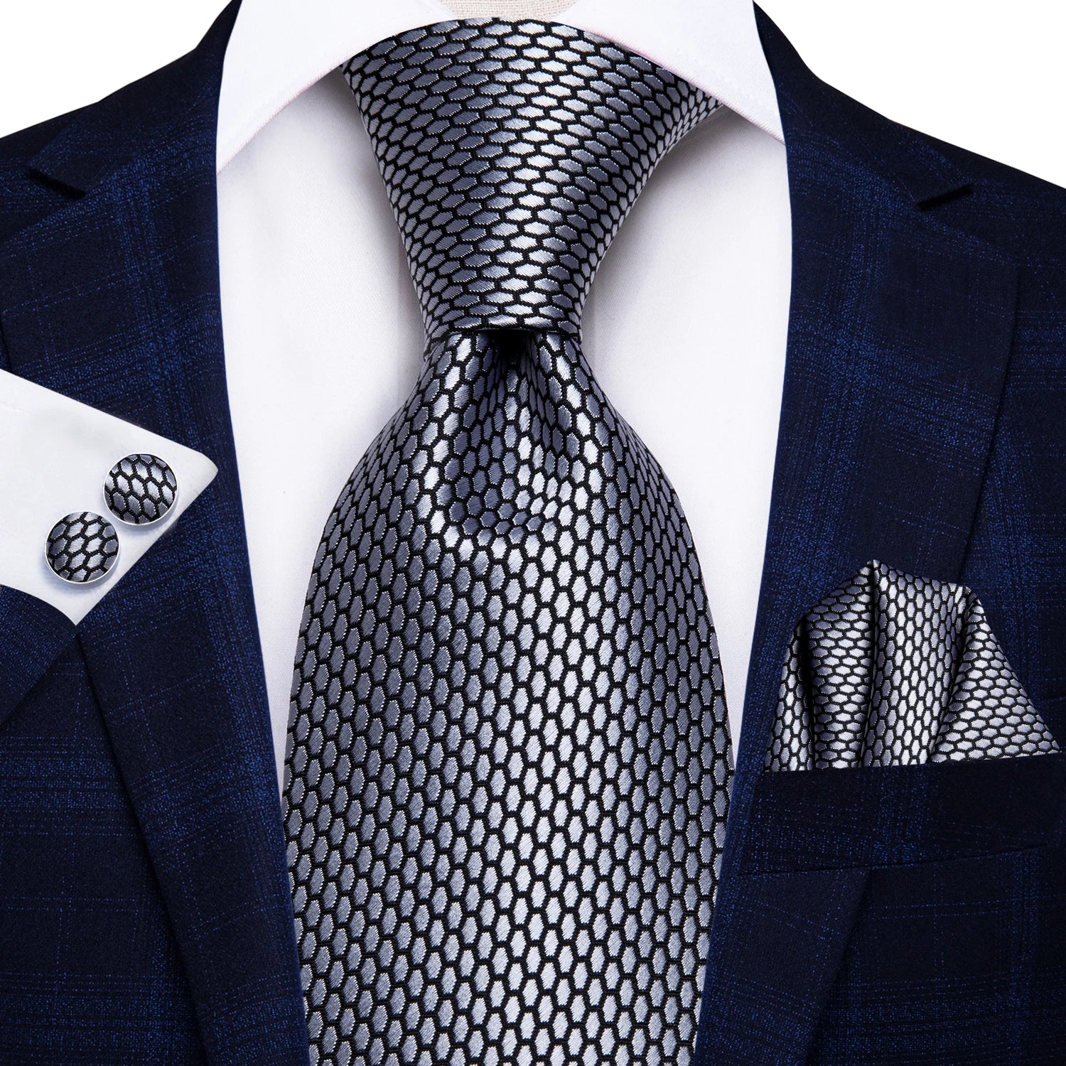 Hi-Tie Luxury Silver Novelty Men Tie Gravata Silk Wedding Necktie For Men Hanky Cufflink Set Fashion Design BusinessDropshipping