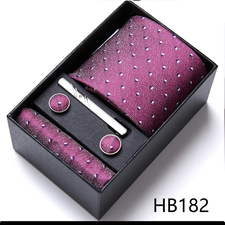 Jacquard Fashion Brand Tie Pocket Squares Set For Men Tie Handkerchief  Cufflink Necktie Gift Box Fit Wedding Holiday Workplace