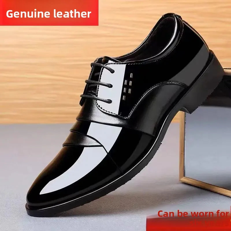 Wenzhou Genuine Leather Men's Casual Shoes Sharp Toe Polished Leather Business Formal Shoes Versatile Comfortable Breathable