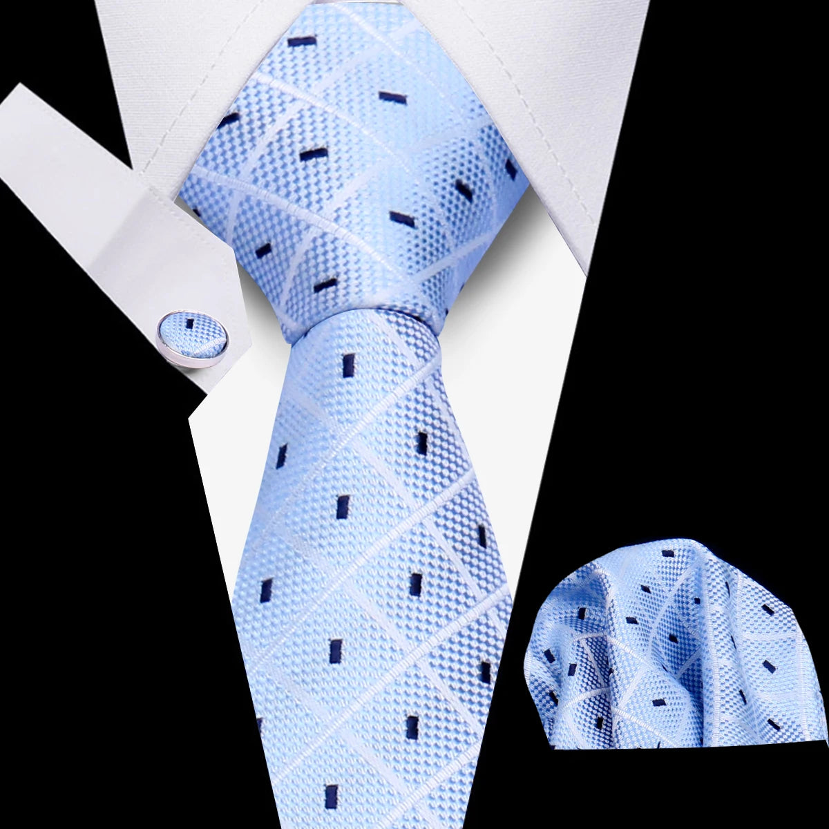 Tie Man Luxury Business Neck Tie For Mens Cufflinks Pocket Square Set 7.5cm Necktie For Wedding Party Shirts Sets White Cravats