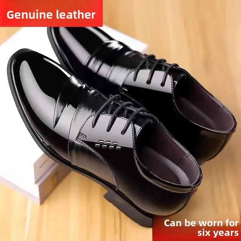 Wenzhou Genuine Leather Men's Casual Shoes Sharp Toe Polished Leather Business Formal Shoes Versatile Comfortable Breathable