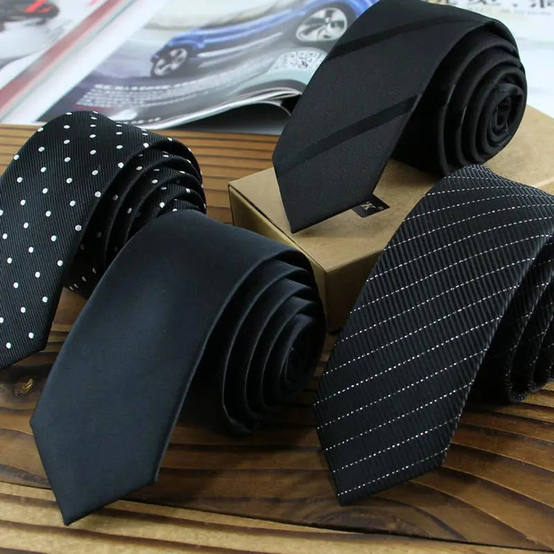 Black Colors Skinny 5CM Men's Necktie Polyester  Ties For Man Striped Dots Solid Jacquard Cravat Business Party Corbatas