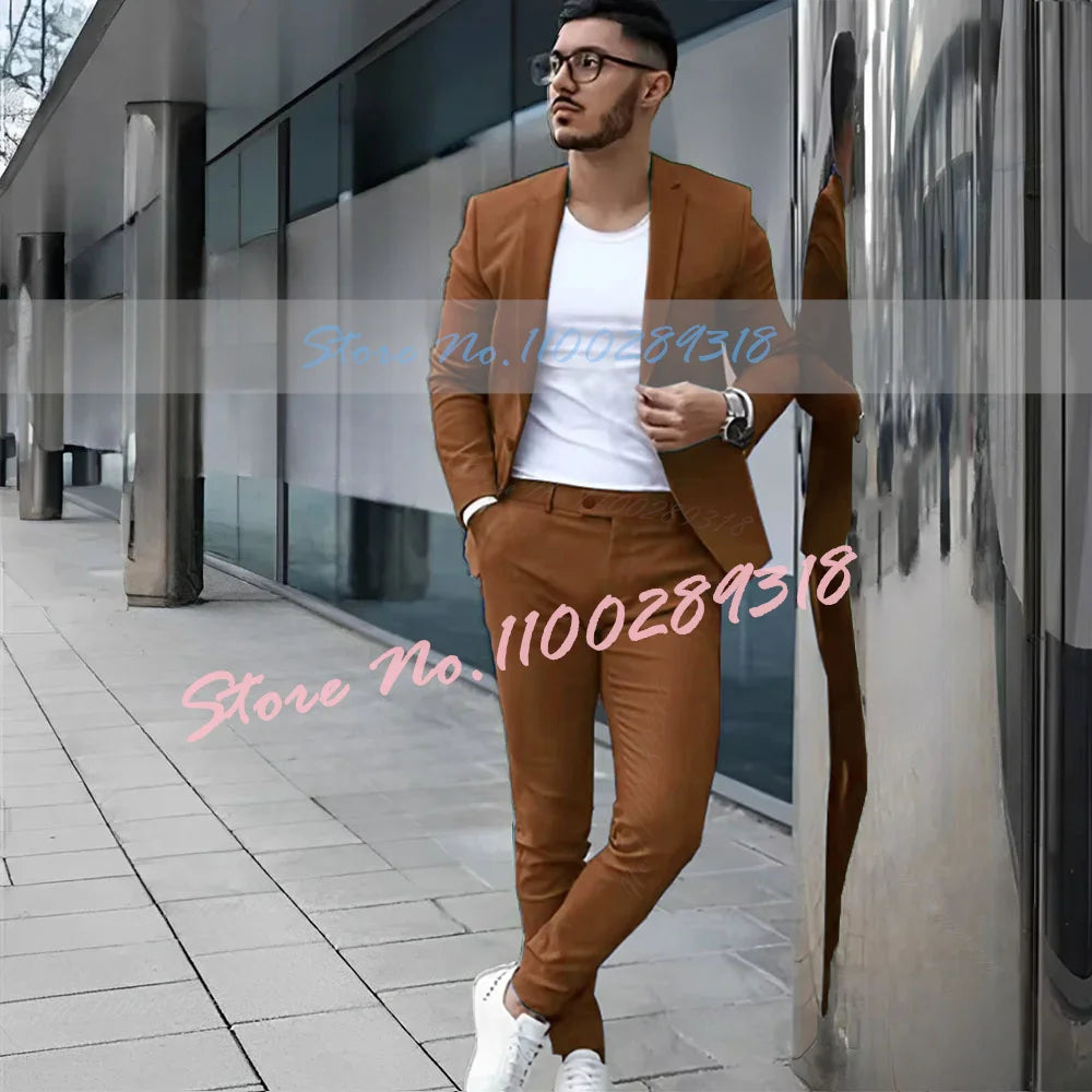 Gray Men's Suit 2 Piece Suit Summer Casual Jacket Pants Formal Wedding Tuxedo Groom Clothes Custom Color Blazer XS-5XL