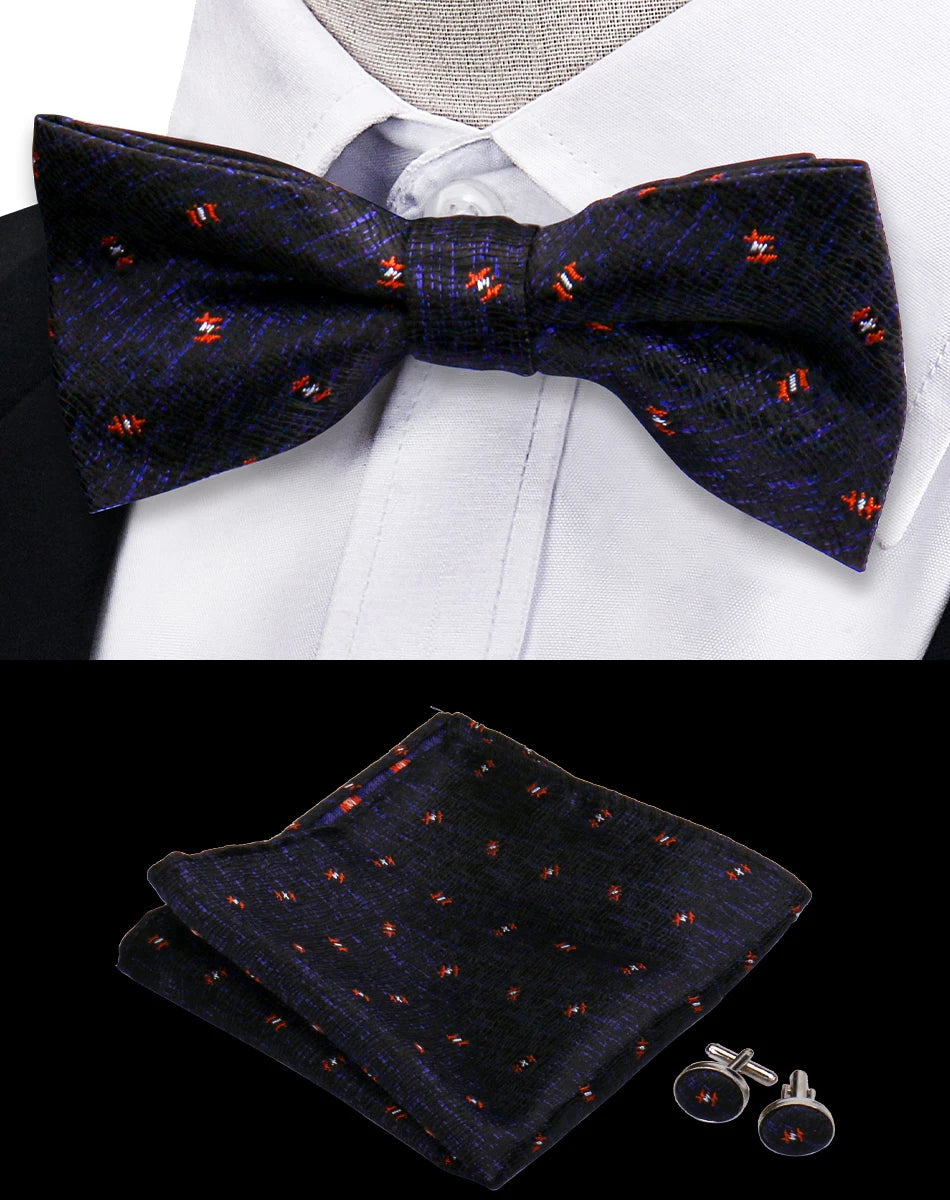 3pcs Bow Tie For Men Bowtie Handkerchief Cufflink Set For Shirts Fit Business Wedding Butterfly Paisley Pocket Square Bowtie Man