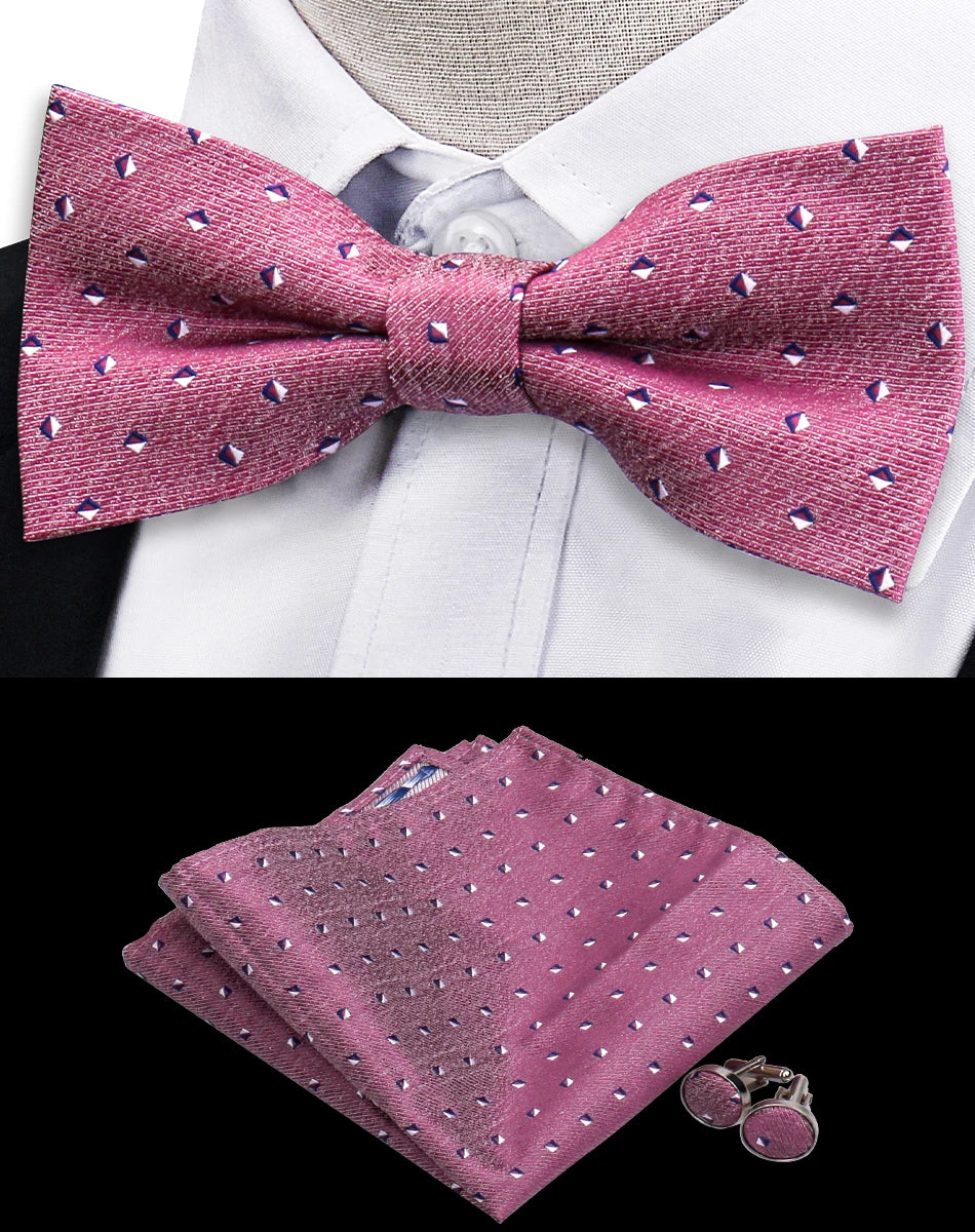 3pcs Bow Tie For Men Bowtie Handkerchief Cufflink Set For Shirts Fit Business Wedding Butterfly Paisley Pocket Square Bowtie Man