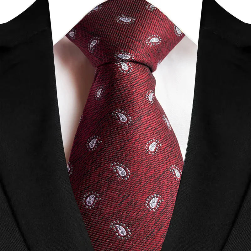 New Design Wedding 8CM Men Tie Dark Red Striped Paisley Flower Neckties For Men Business Party Groom Collar Accessories Gift