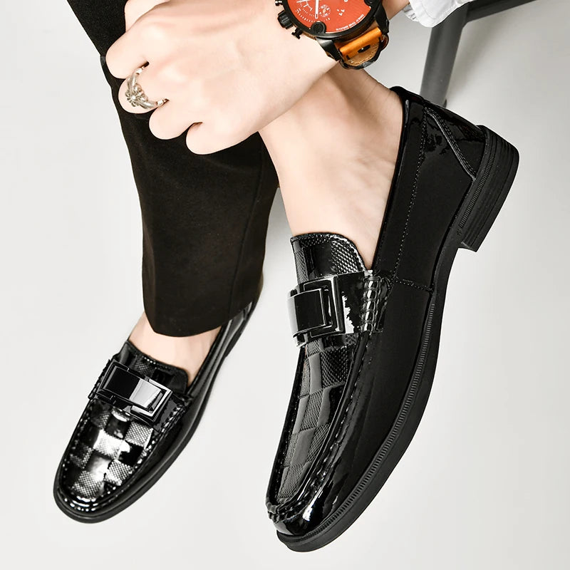 Men's Patent Leather Loafers  Business Shoes Hollowed Out and Breathable Men's Genuine Leather Casual Shoes Big Size 47 48