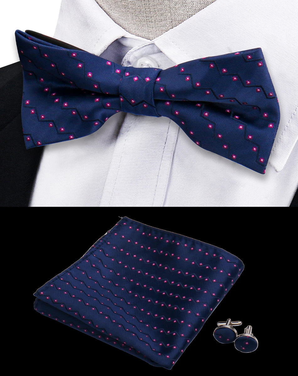 3pcs Bow Tie For Men Bowtie Handkerchief Cufflink Set For Shirts Fit Business Wedding Butterfly Paisley Pocket Square Bowtie Man