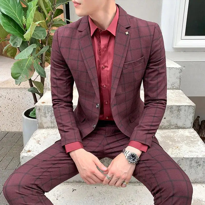 Men's Slim Fit Business Suit High Quality Boutique Fashion Two-Piece Set Handsome Trend Banquet Four Seasons Trousers Included