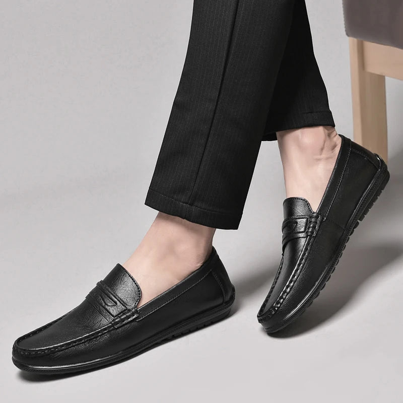 2025 New Casual Leather Mens Loafers Stylish Design Comfy Outdoor Slip on Walking Shoes Fashion Hollow Breathable Driving Flats