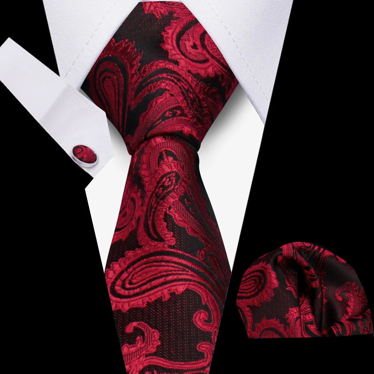 Tie Man Luxury Business Neck Tie For Mens Cufflinks Pocket Square Set 7.5cm Necktie For Wedding Party Shirts Sets White Cravats