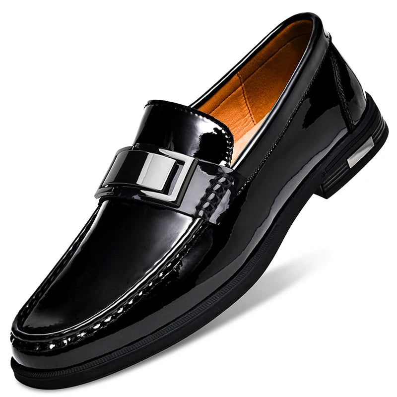 Men's Patent Leather Loafers  Business Shoes Hollowed Out and Breathable Men's Genuine Leather Casual Shoes Big Size 47 48