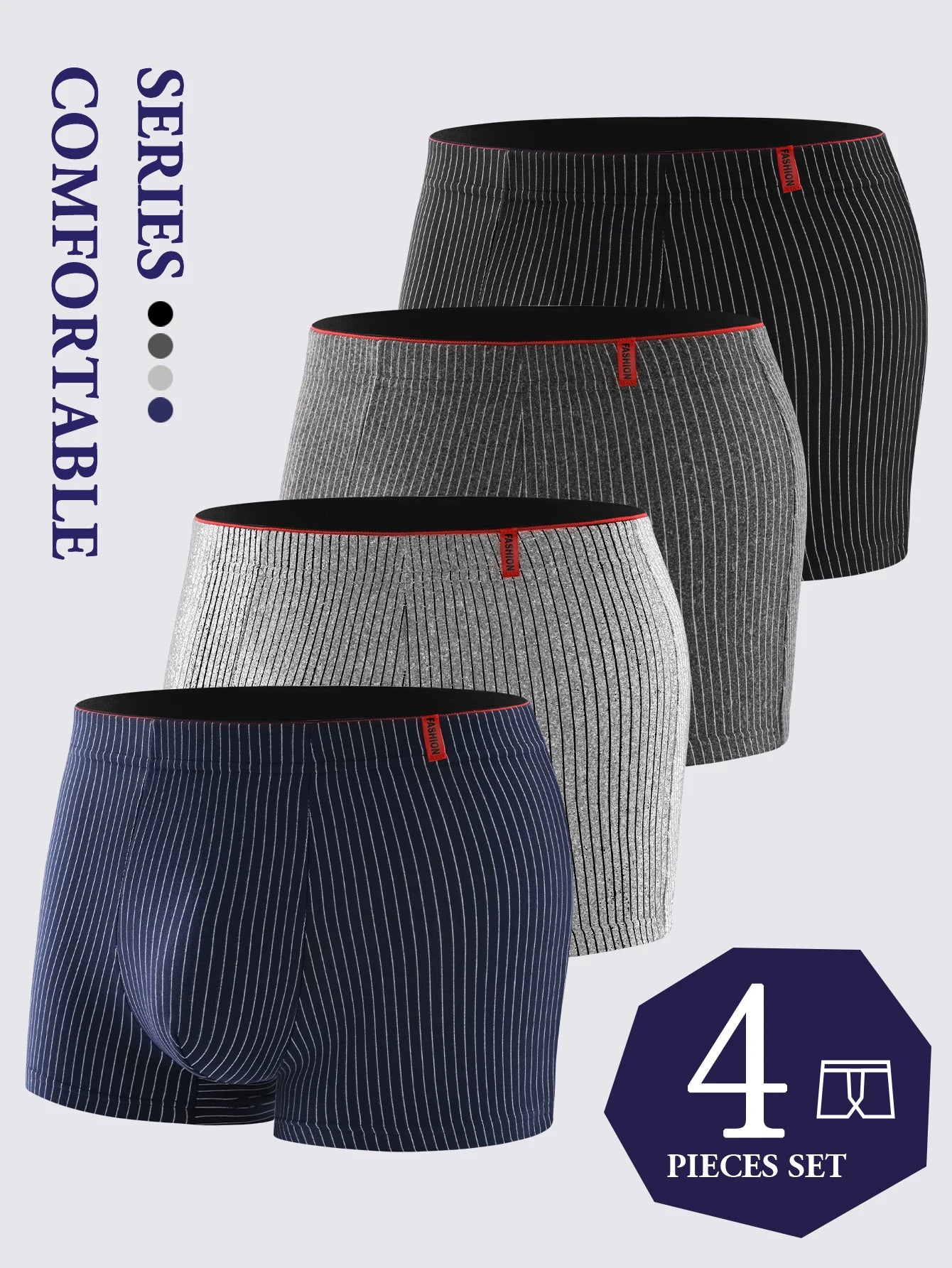 4 pieces of men's boxer underwear Soft, breathable and comfortable men's briefs Striped trendy personality casual loose boxers