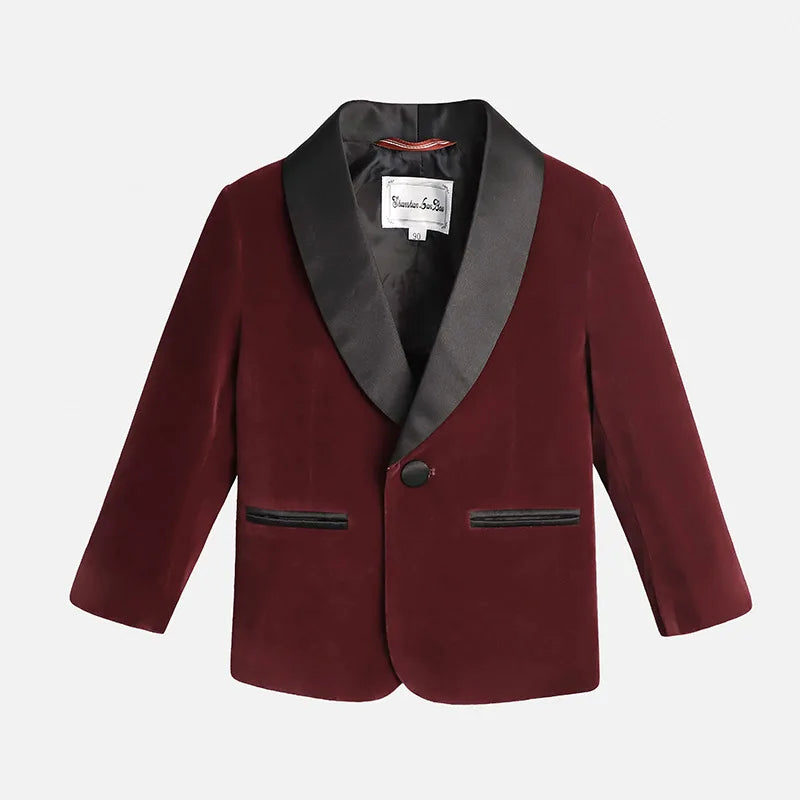 Boys Velvet Blazer Jacket Pants Bowtie 3PCS Photograph Suit Kids 1Year Birthday Dress Children Wedding Performance Evening Set