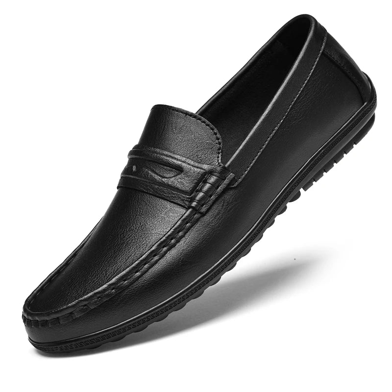 2025 New Casual Leather Mens Loafers Stylish Design Comfy Outdoor Slip on Walking Shoes Fashion Hollow Breathable Driving Flats