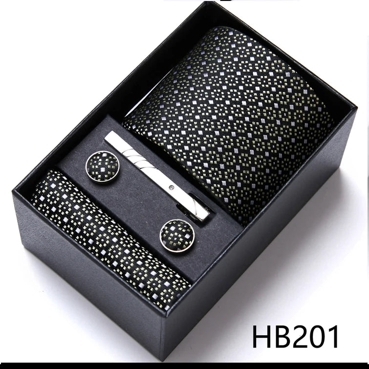 Jacquard Fashion Brand Tie Pocket Squares Set For Men Tie Handkerchief  Cufflink Necktie Gift Box Fit Wedding Holiday Workplace