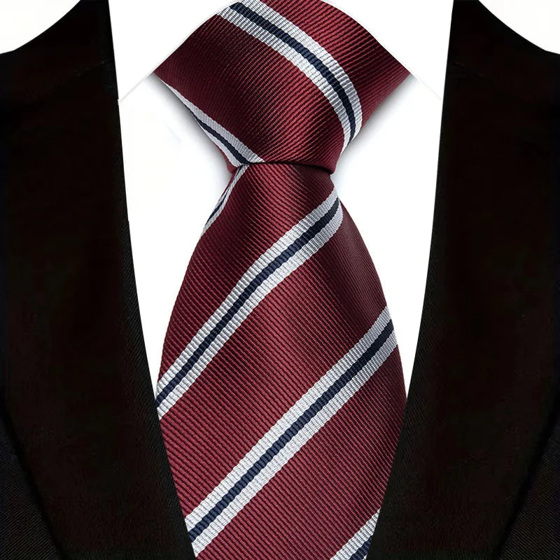 New Design Wedding 8CM Men Tie Dark Red Striped Paisley Flower Neckties For Men Business Party Groom Collar Accessories Gift