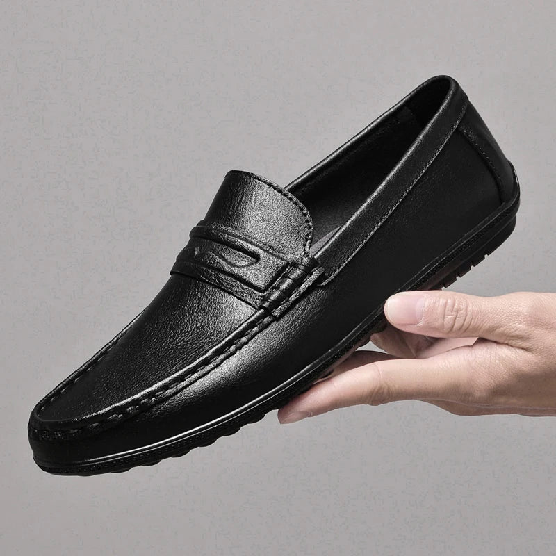 2025 New Casual Leather Mens Loafers Stylish Design Comfy Outdoor Slip on Walking Shoes Fashion Hollow Breathable Driving Flats