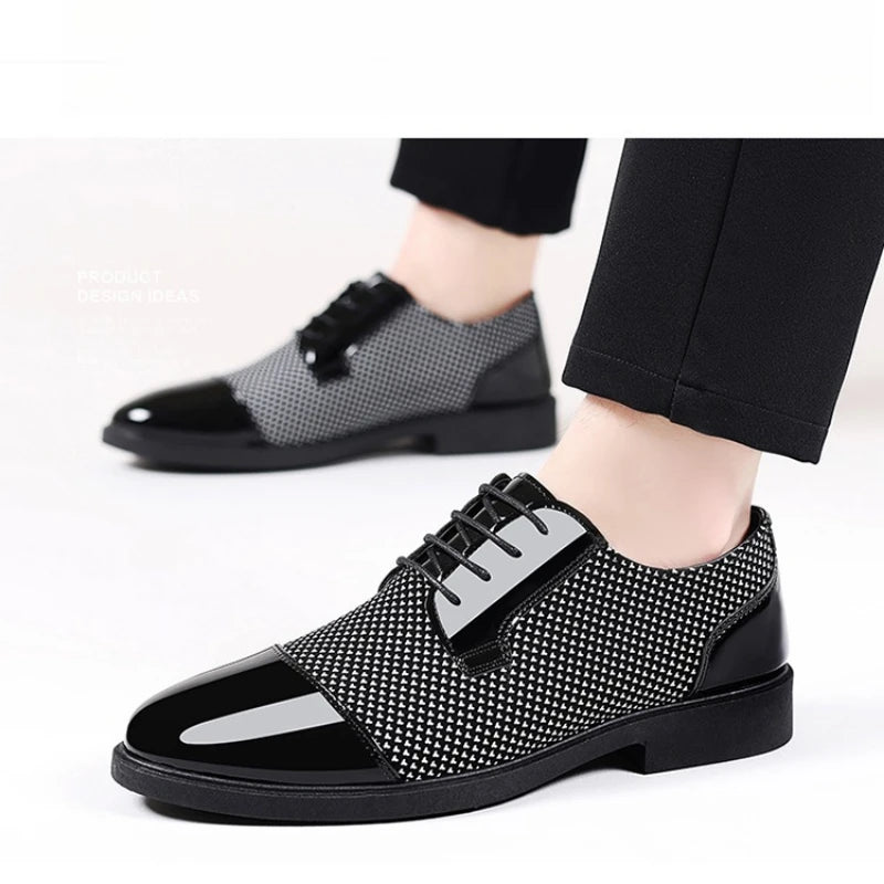 Shiny Formal Shoes Men Business Leather Shoes Oxford Breathable Patent Leather Dress Shoes Men Office Wedding Flats Formal Shoes
