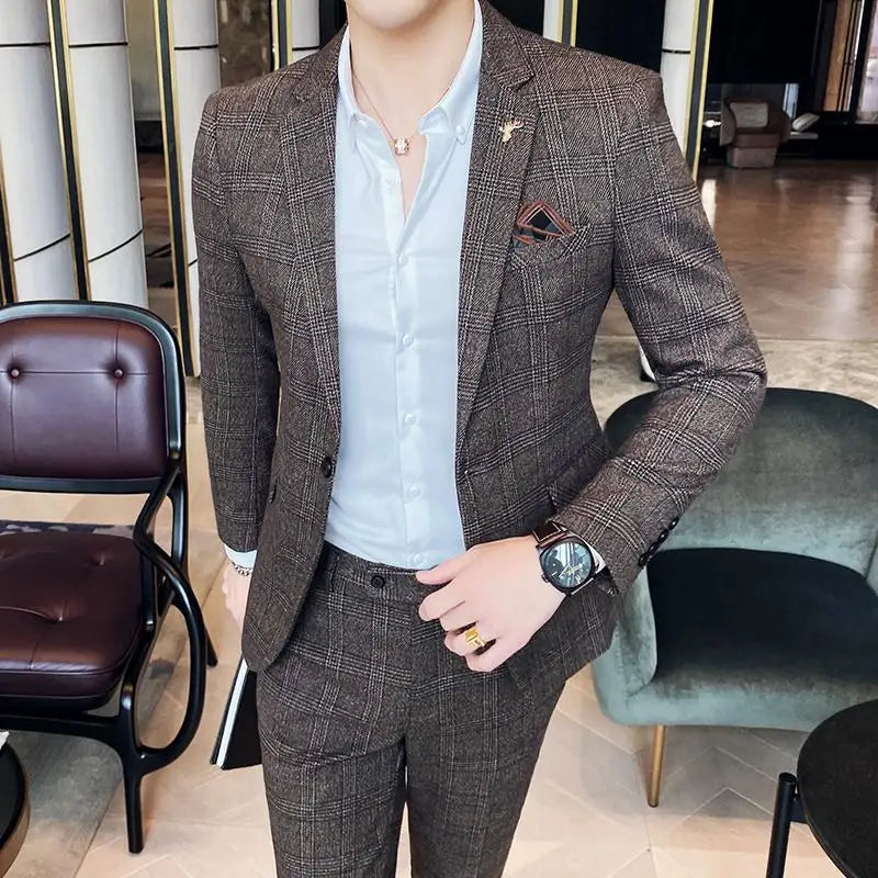 Men's Slim Fit Business Suit High Quality Boutique Fashion Two-Piece Set Handsome Trend Banquet Four Seasons Trousers Included
