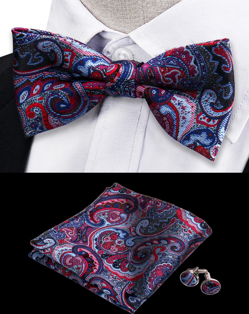 3pcs Bow Tie For Men Bowtie Handkerchief Cufflink Set For Shirts Fit Business Wedding Butterfly Paisley Pocket Square Bowtie Man